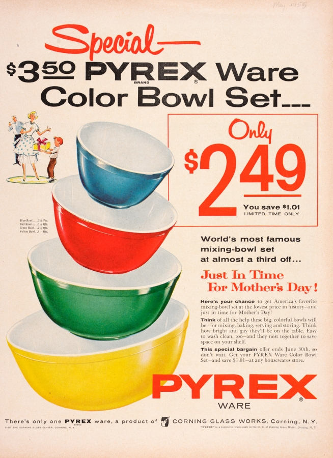 Pyrex, Primary Mixing Bowls (4 Bowls Only with Numbers